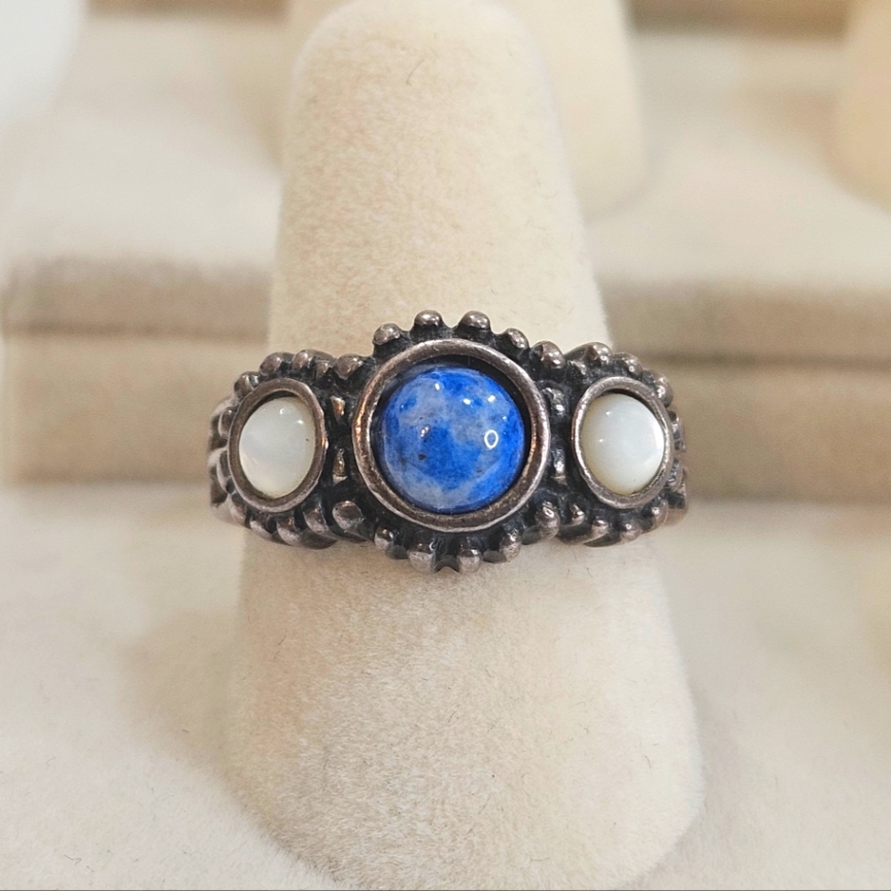 Dakota West Shube Beautiful Sterling Blue Denim Lapis Moonstone Ring Size 6.75